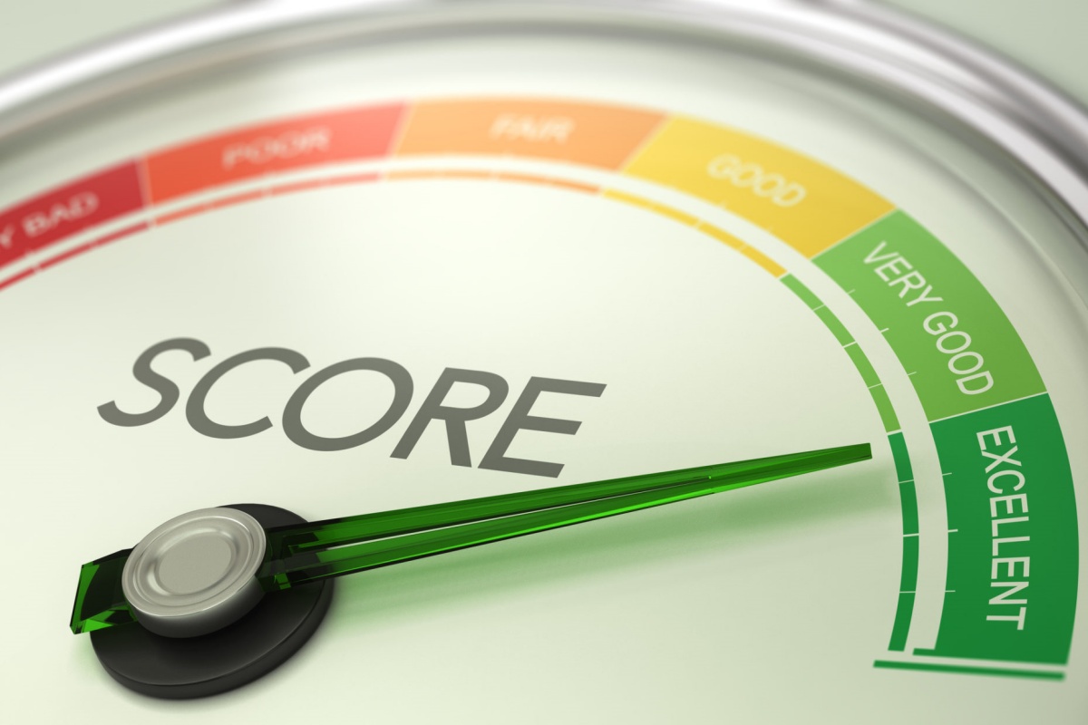 Gage with ratings from very bad to excellent, representing improving your credit score