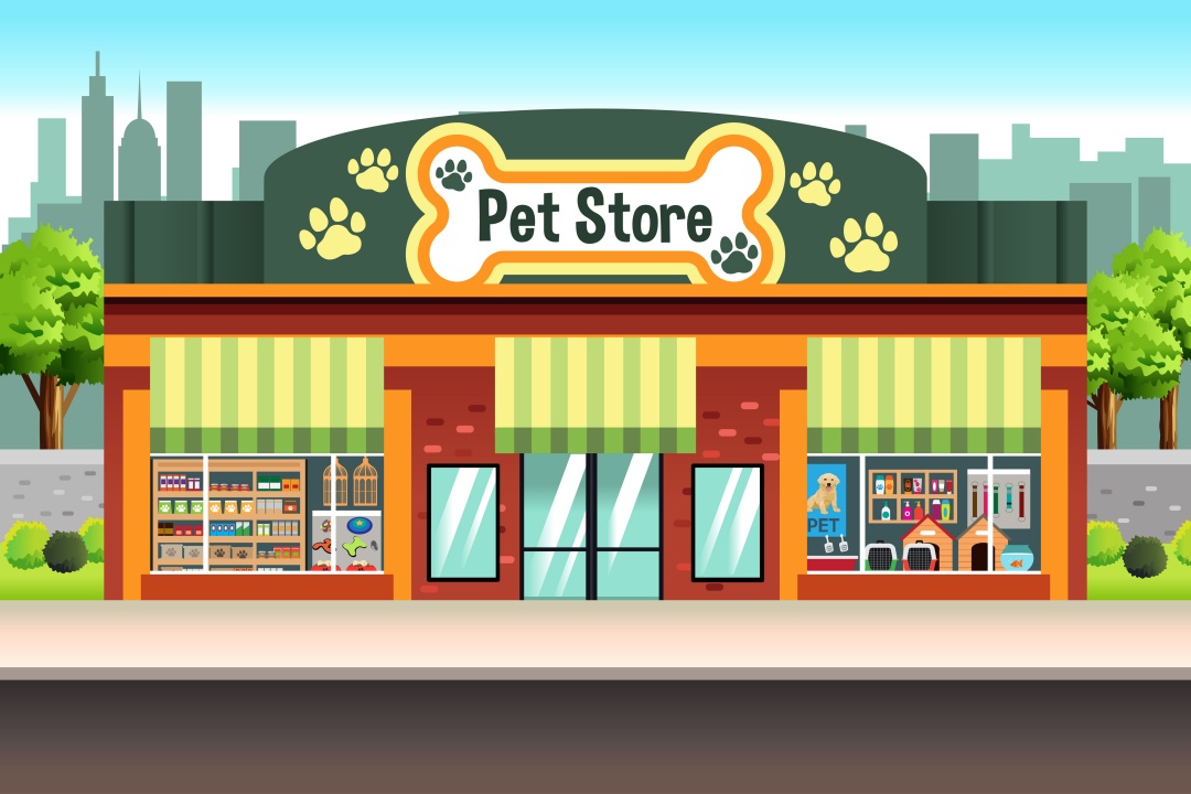 Graphic image of a pet store, representing Pet Care Franchise Opportunities